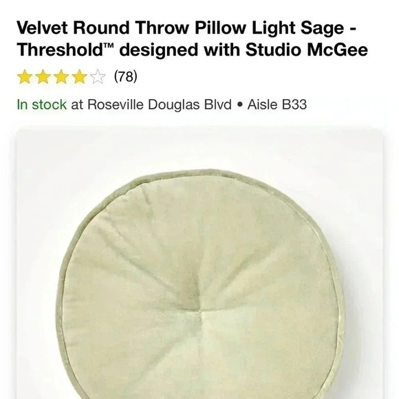 Velvet Round Throw Pillow Light Sage - Threshold designed with Studi… - Picture 5 of 6